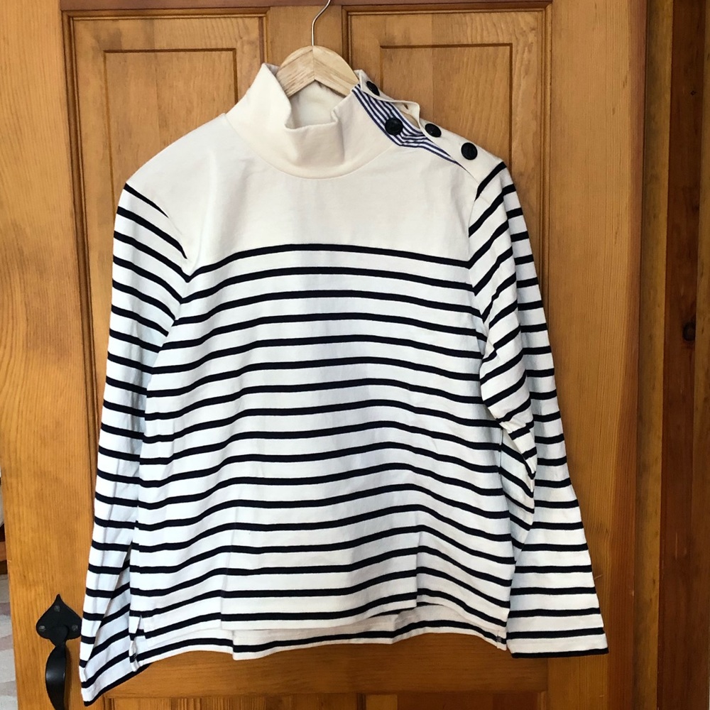 NWT JCrew Striped Button Shoulder Turtleneck Top